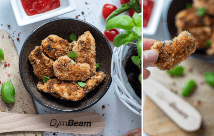 Fitness recipe: Petits morceaux de poulet juteux enrobés d’herbes fraîches et de parmesan.