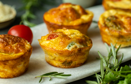 Fitness Recipe: Muffins aux œufs pour le petit-déjeuner, avec du fromage blanc, du jambon et des tomates.