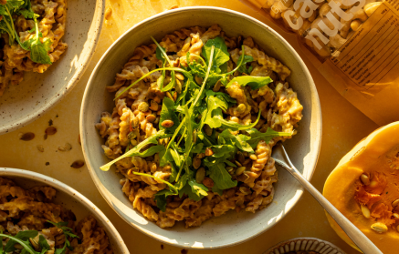Fitness Recipe: Pâtes avec sauce vegan à la courge.