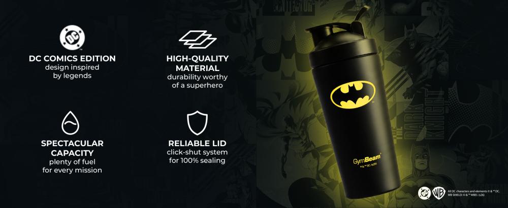 Caractéristiques du shaker Steel Batman™ 750 ml - GymBeam
