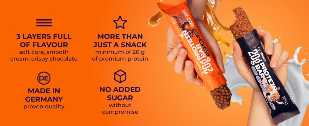 Caractéristiques de la barre protéinée 20 g - GymBeam
