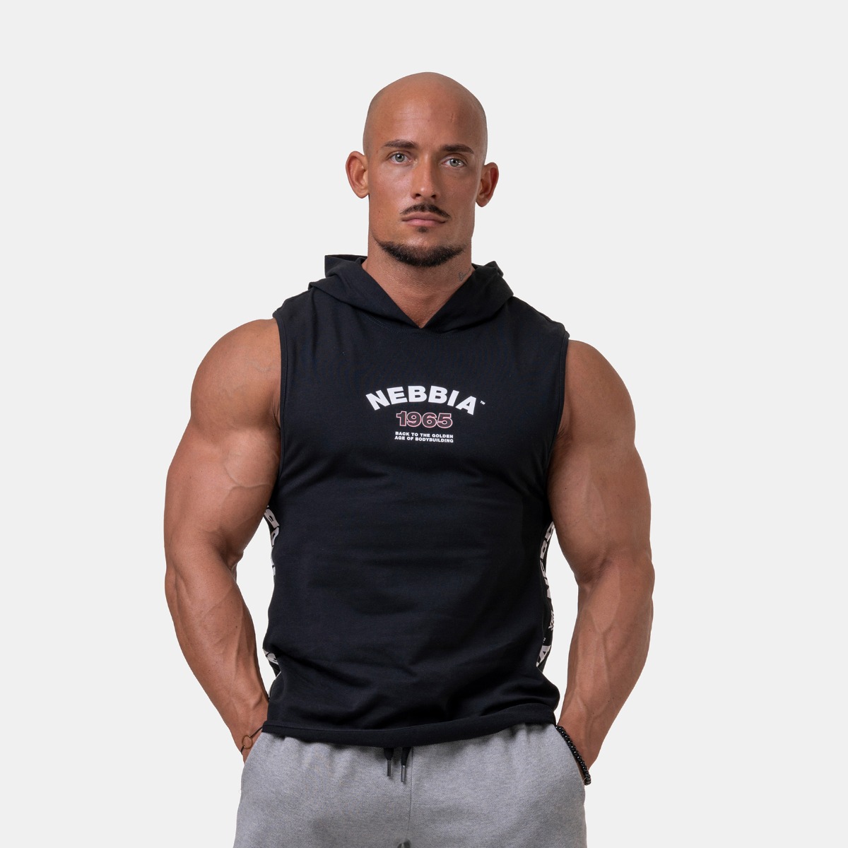 T-shirt sans manches à capuche pour hommes, noir - NEBBIA