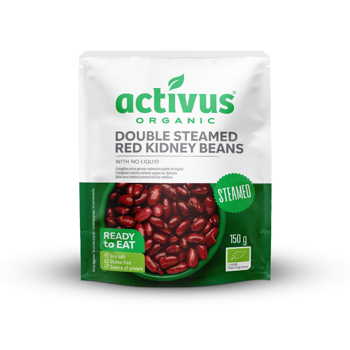 Haricots rouges Activus, biologiques, à la vapeur double, sans liquide.