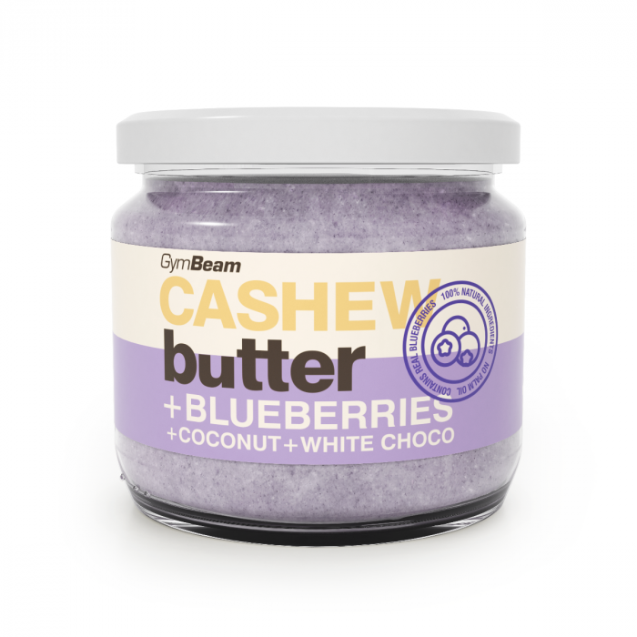 Cashew butter with coconut, white choco and blueberries - GymBeam 340 g
