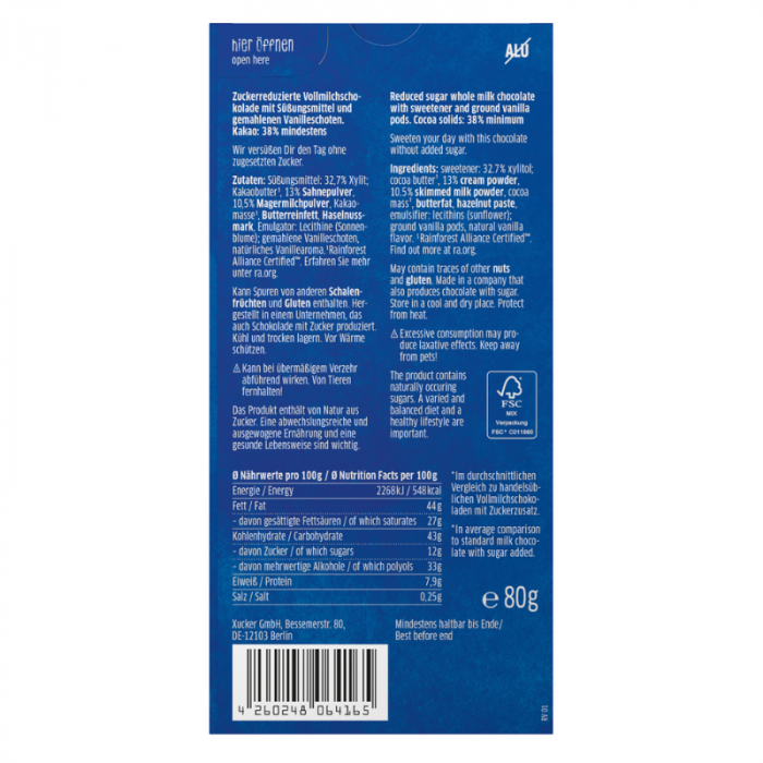 Milk chocolate - Xucker 80 g