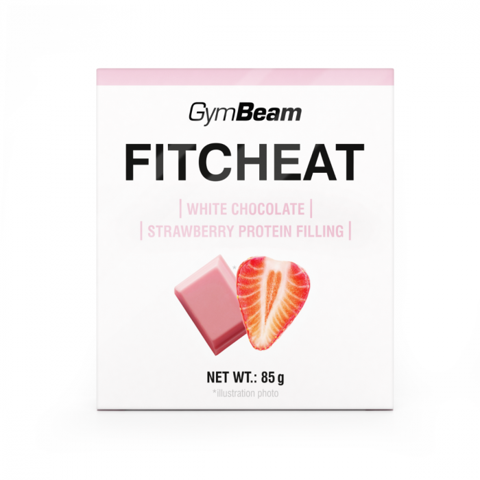 Fitcheat Protein Chocolate - GymBeam 80 g - white chocolate strawberry