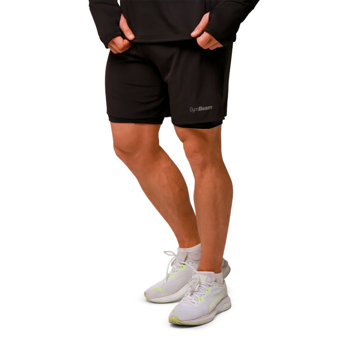 Pulse Running shorts 2in1 Black - GymBeam L