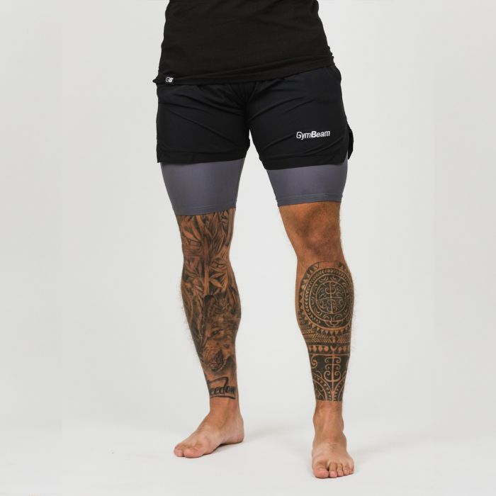 Men‘s 2in1 Shorts Black Grey - GymBeam L
