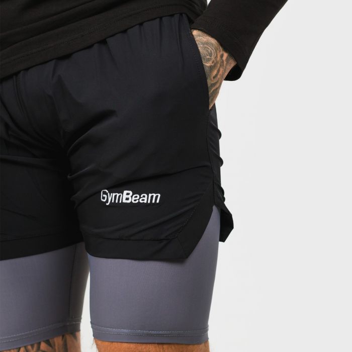 Men‘s 2in1 Shorts Black Grey - GymBeam L