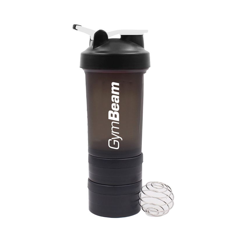 Bouteille shaker multifonction noire et blanche, 600 ml - GymBeam.
