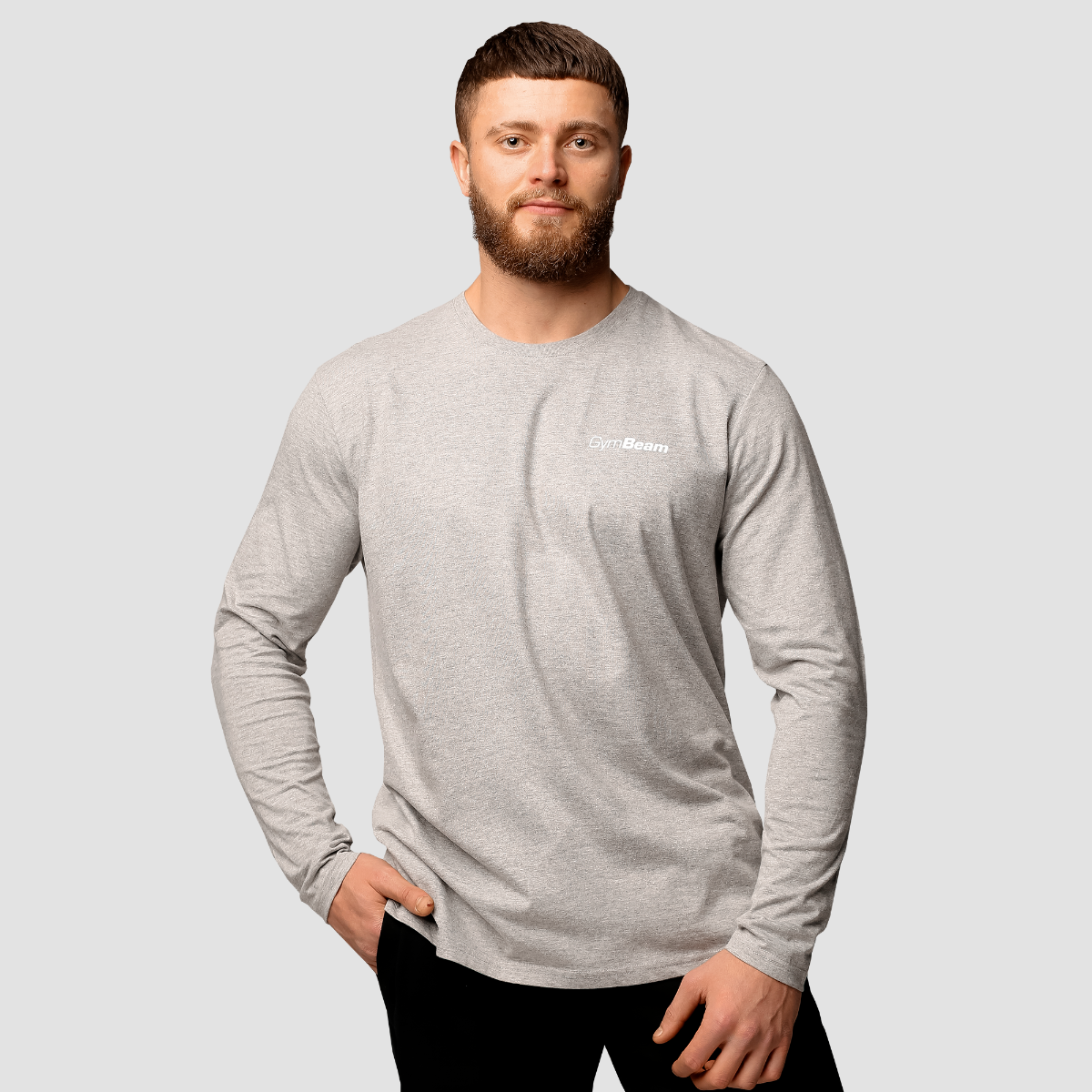 T-shirt manches longues basique pour hommes – Gris – GymBeam.