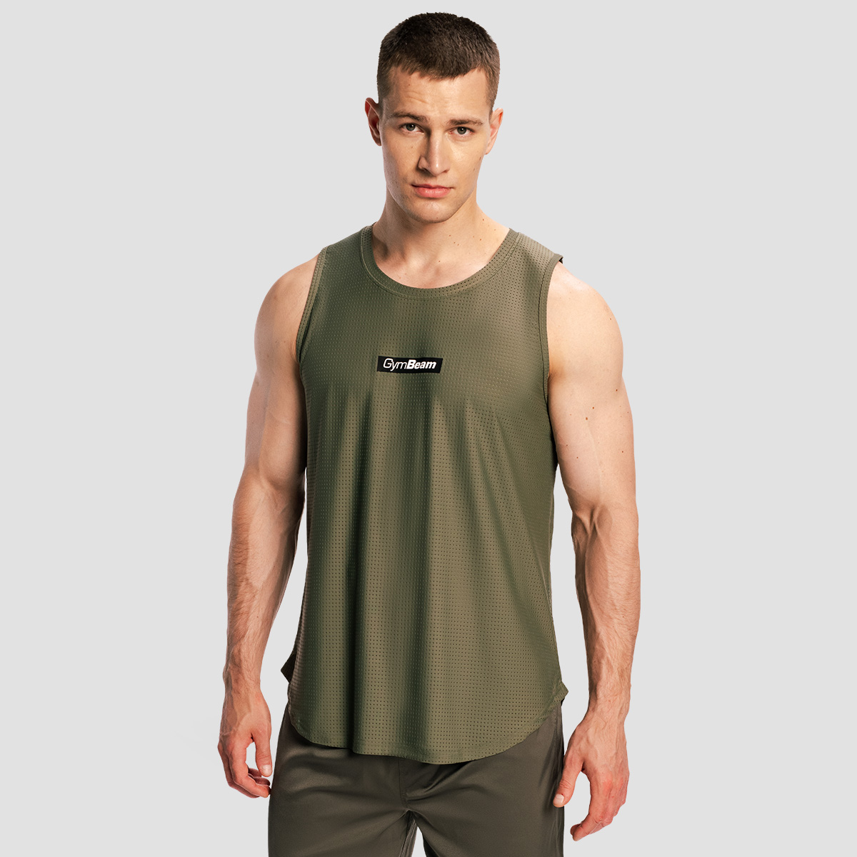 T-shirt sans manches Combat pour hommes, couleur olive gris - GymBeam.