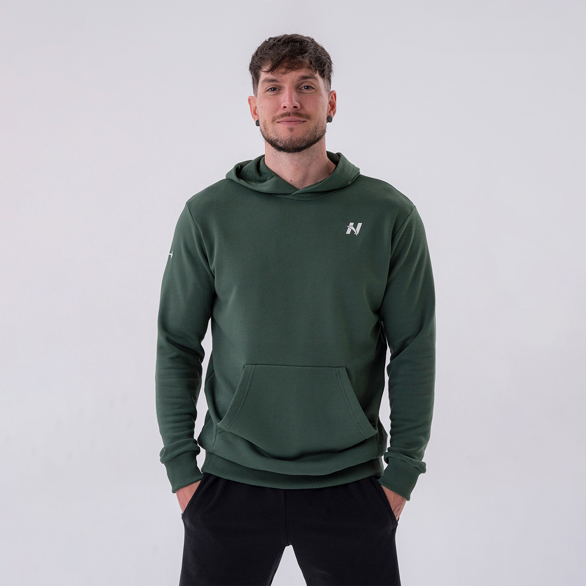 Men‘s Hoodie Pouch Pocket Dark Green - NEBBIA