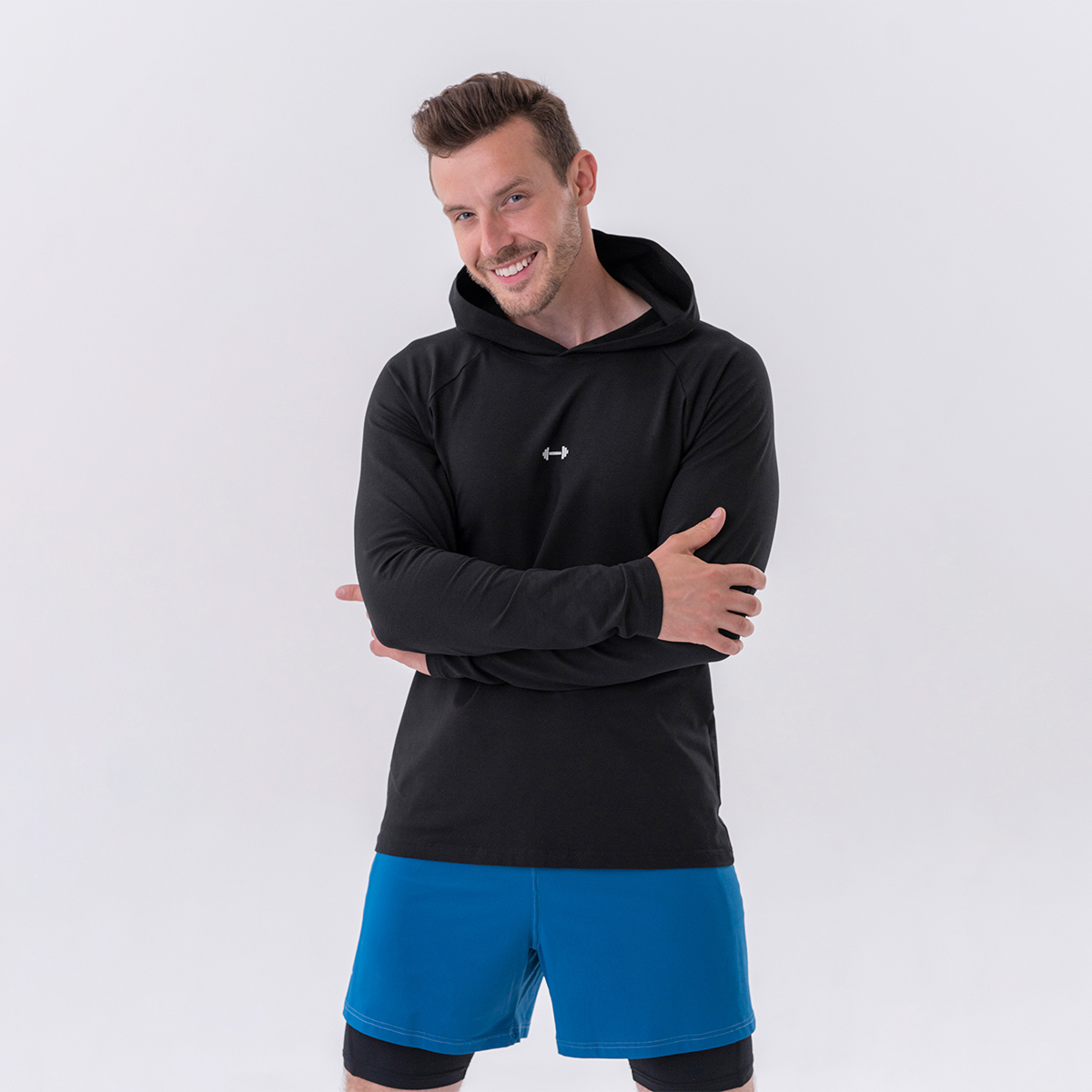 Men‘s T-shirt Long-Sleeve Hoodie Black - NEBBIA