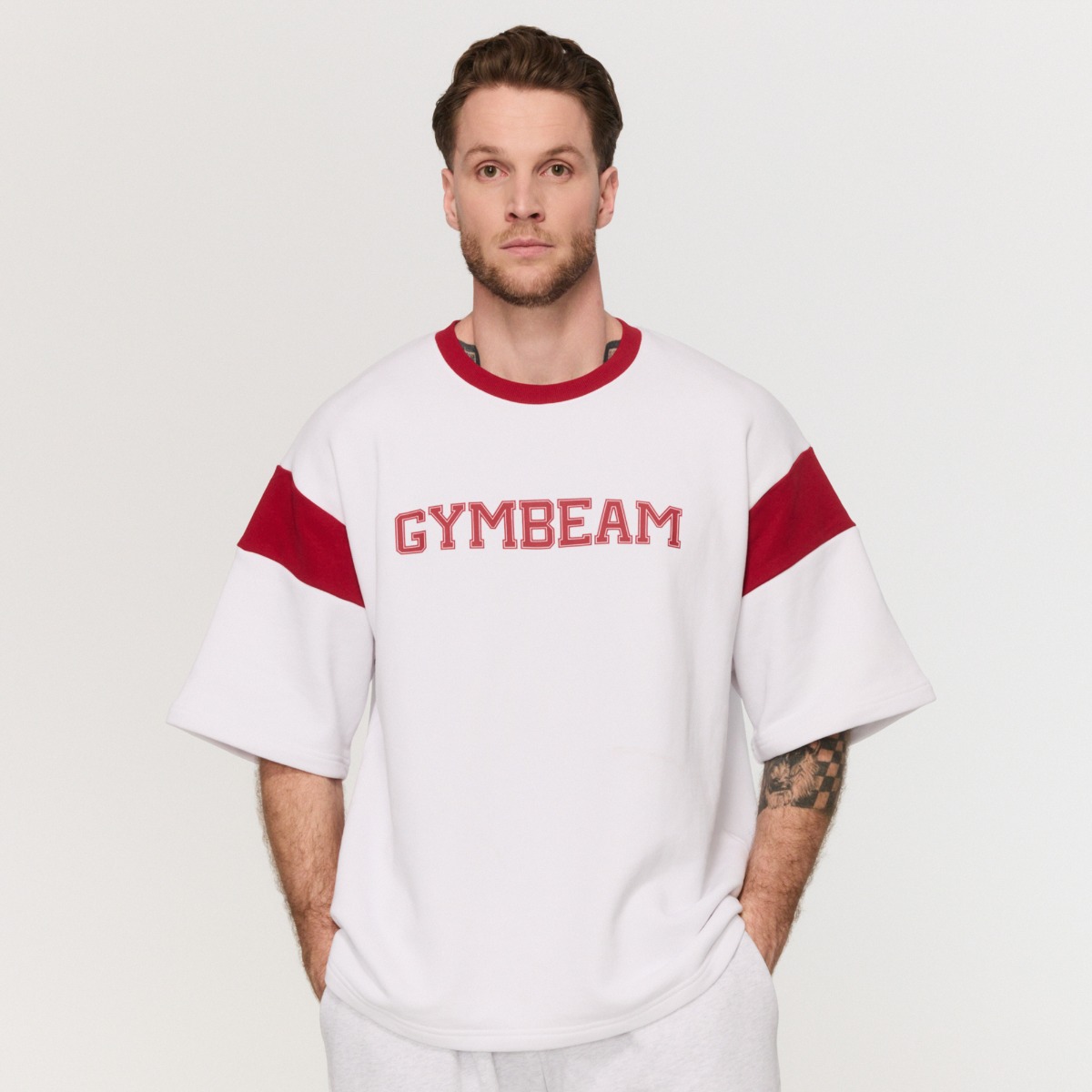 T-shirt de sport épais, modèle varsity, couleur blanche - GymBeam.