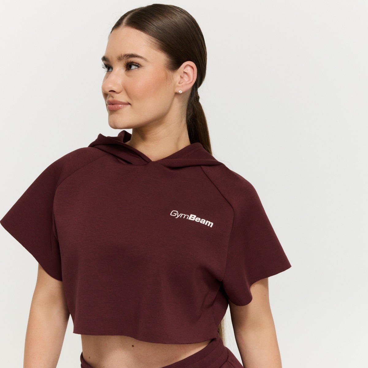 Sweat à capuche court pour femmes, couleur Fig - GymBeam.