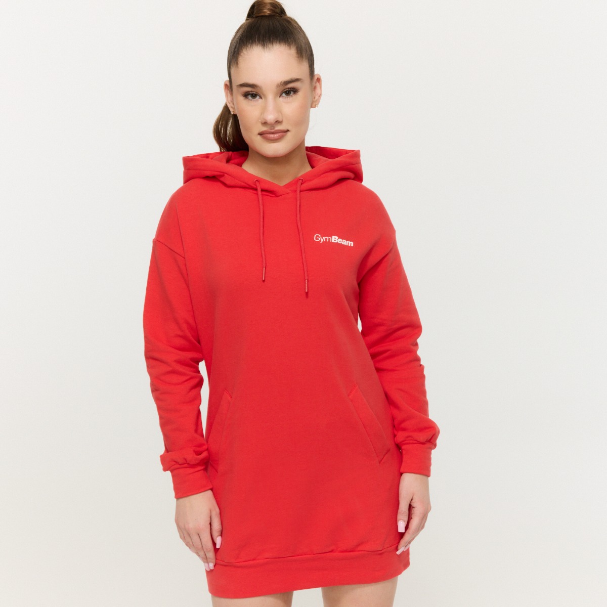Sweat à capuche long "Limitless" pour femmes, couleur rouge vif – GymBeam.