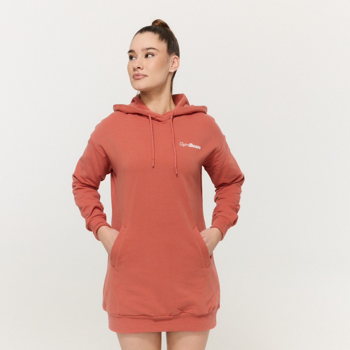 Sweat à capuche long "Limitless" pour femmes, couleur cannelle - GymBeam.