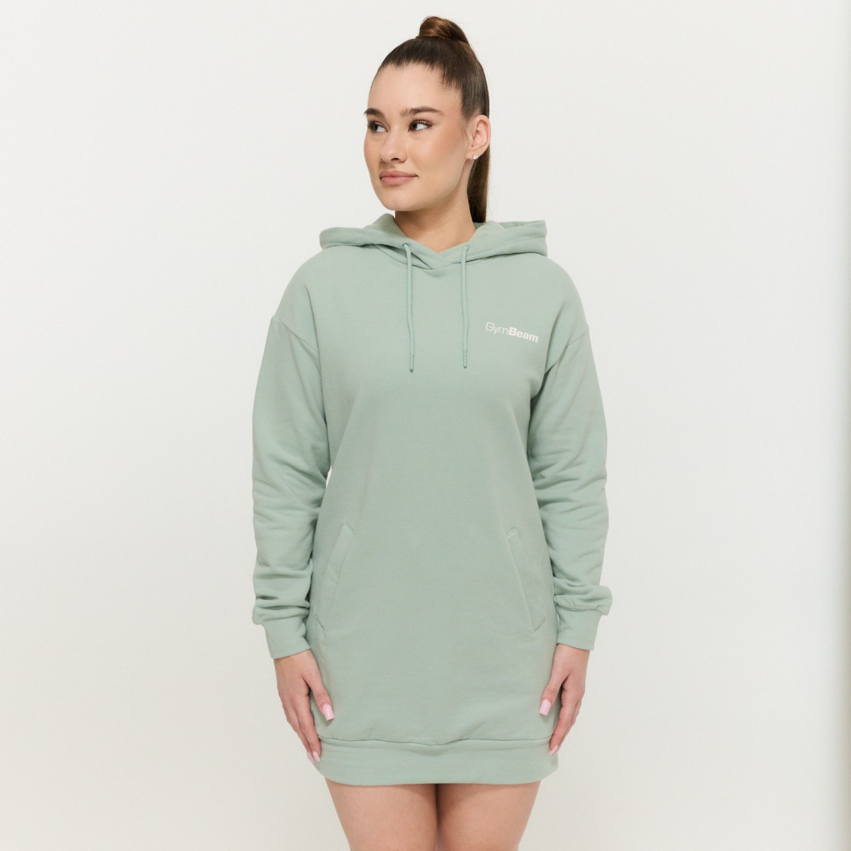 Sweat à capuche long "Limitless" pour femmes, couleur eucalyptus - GymBeam.