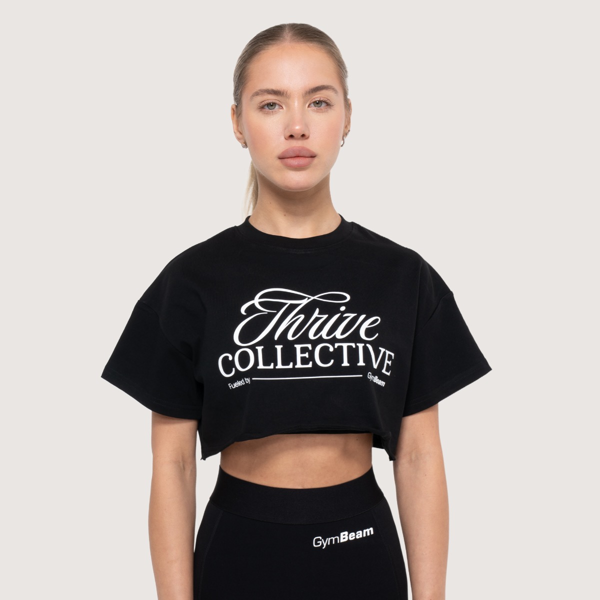 T-shirt court femme "Thrive", couleur noire - GymBeam.