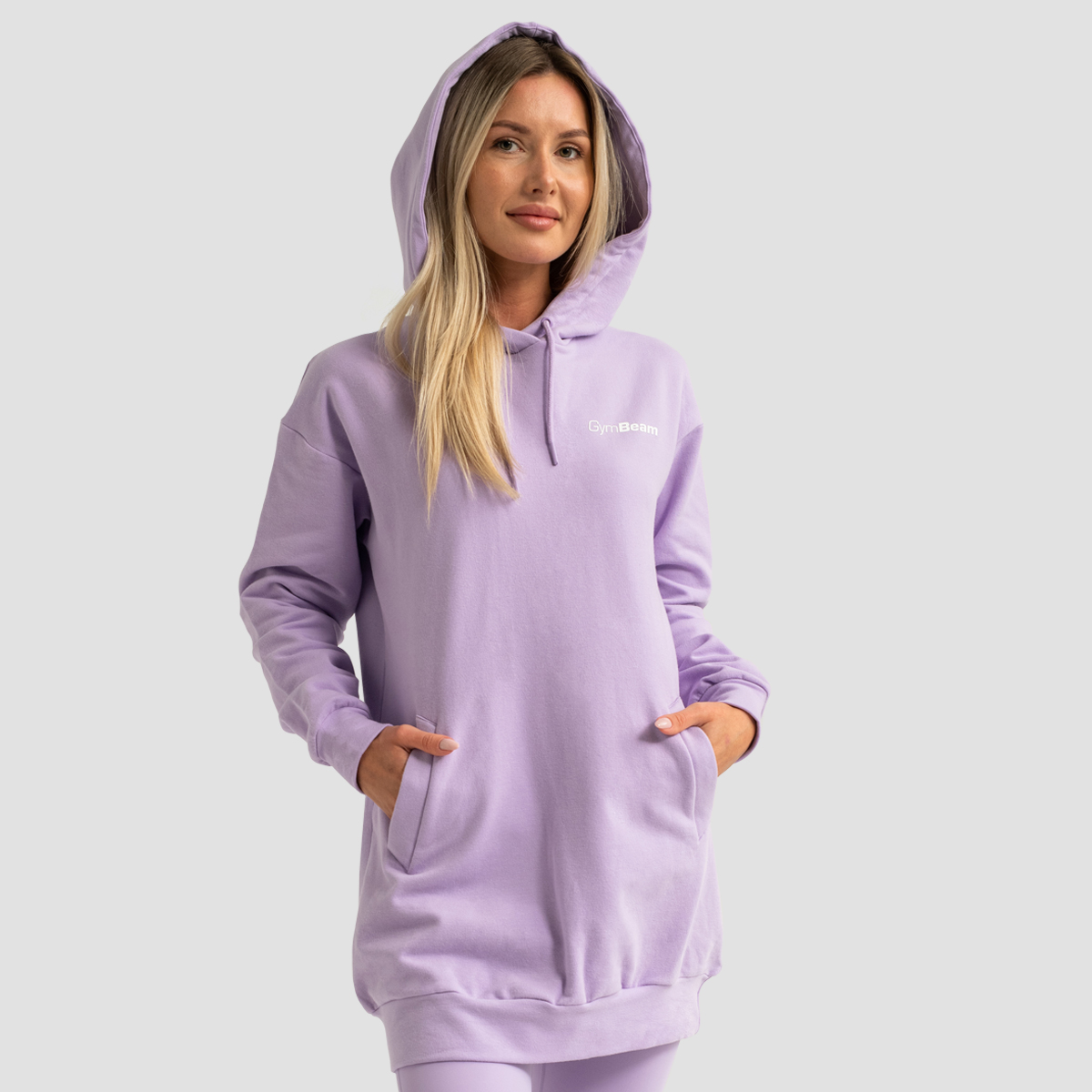 Sweat à capuche long "Limitless" pour femmes, couleur lavande - GymBeam.