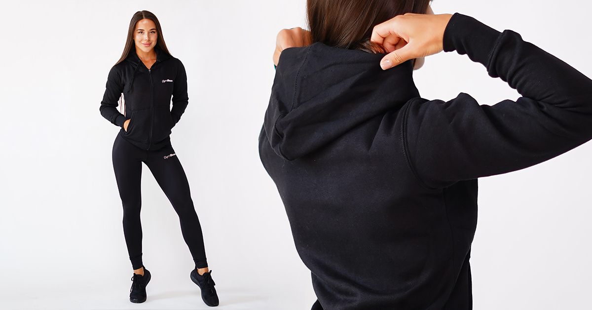 Sweat à capuche zippé femme noir - GymBeam